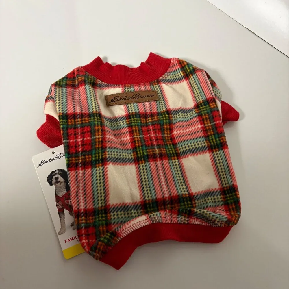 Eddie Bauer Family Pet Pajamas Sz Small Plaid Red Green Dog Cat Pet Apparel NEW